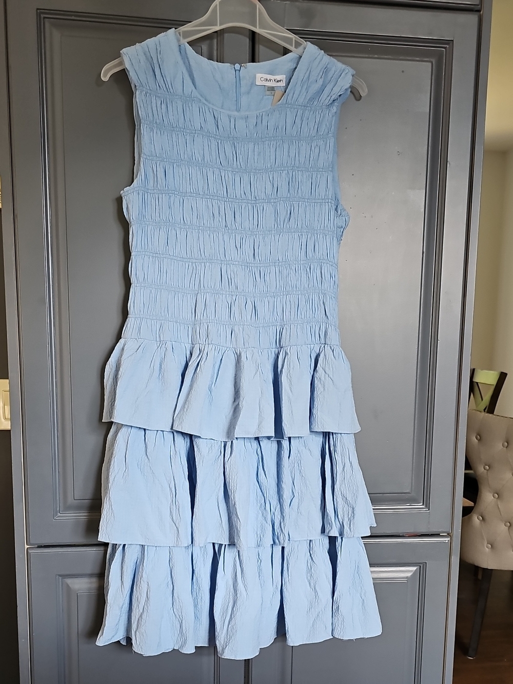 Calvin Klein Light Blue Tiered Ruffle Dress